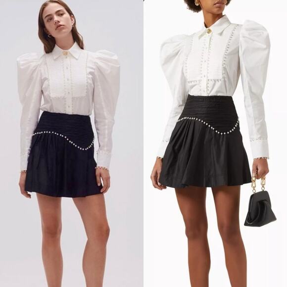 Aje Florence Skirt Black With Pearl Trim Mini US Size 4 - Picture 3 of 15